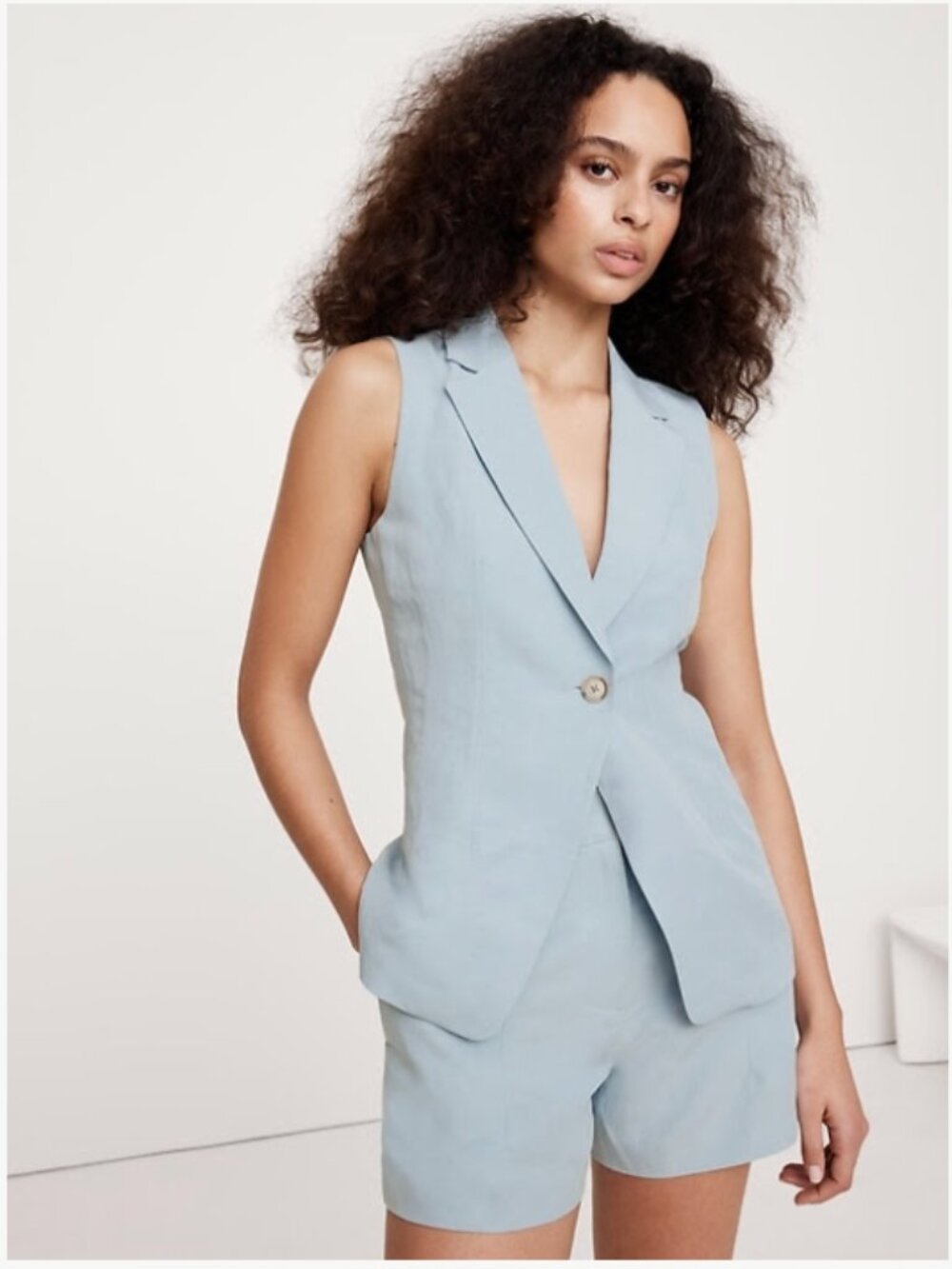 Banana Republic Hourglass Tencel Linen Vest Medium Bali Blue NWT
